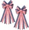 2PCS 4th of July Decorations, Red White Blue Wreath Decor for Front Door, Stripe Stars Tree Topper Patriotic Bows, for Independence Day, Memorial Day, Indoor/Outdoor Home Holiday Party.